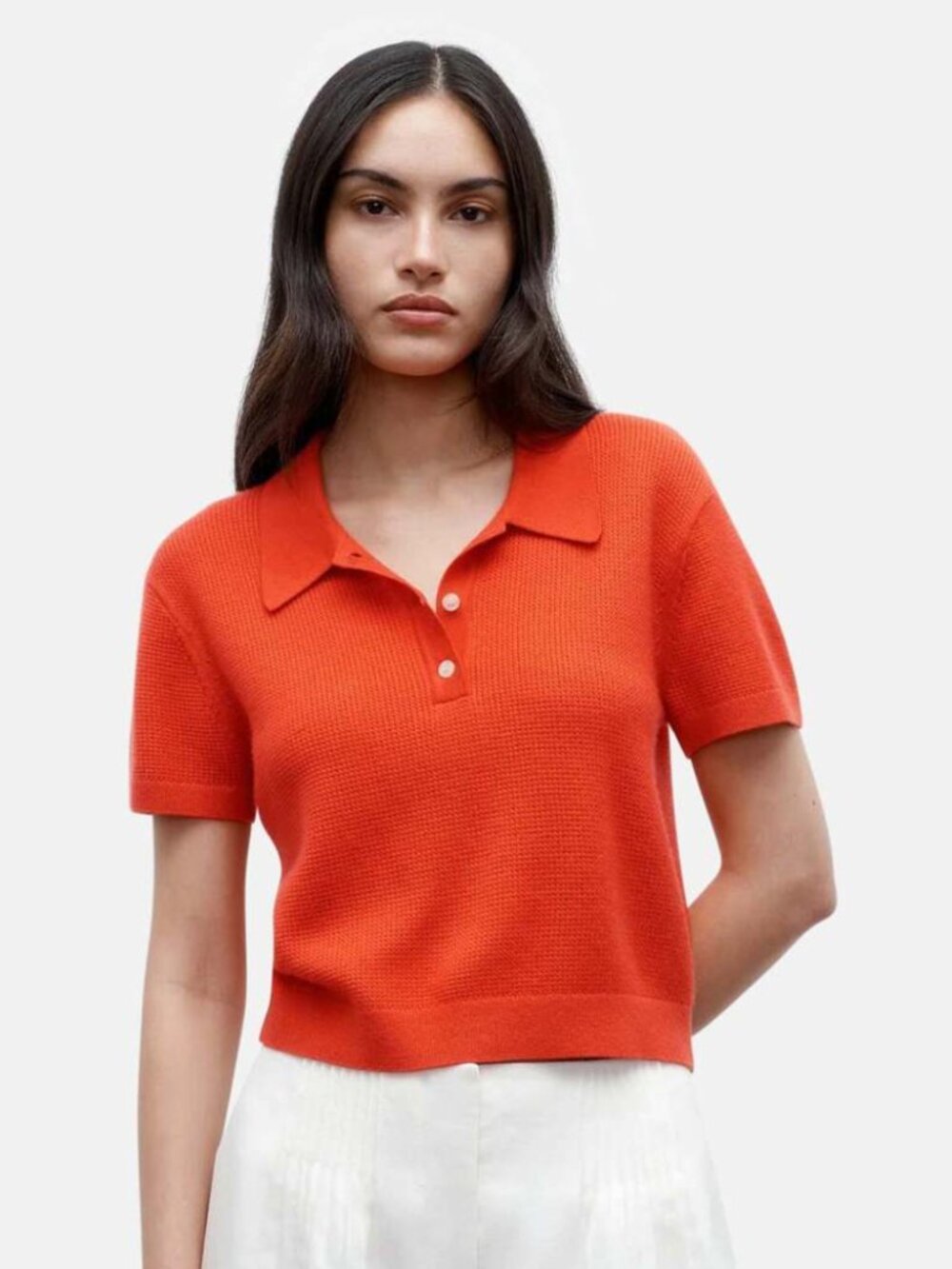 TWP Thermal Knit Cashmere Polo Sweater in Tomato $395 MSRP